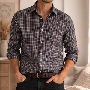 Bugatchi Navy and White Plaid Shirt